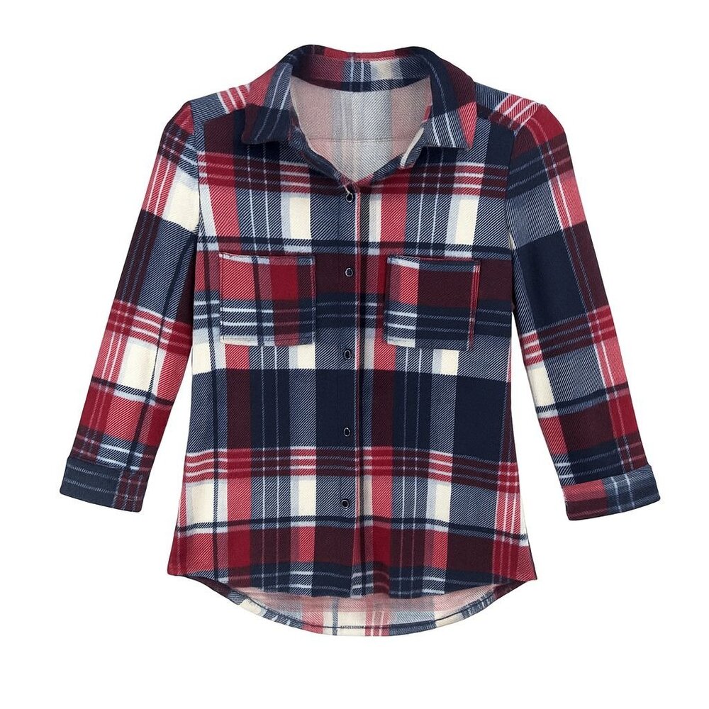 Polly & Esther Womens Small Plaid Button-Up‎ Shirt Flannel country western